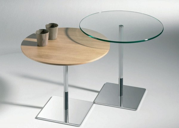 Zweisatz Tische rund in Metall+Holz